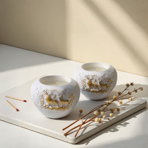 Set 2 lumanari, Yılbaşı Geyik Yaldızlı, Alb