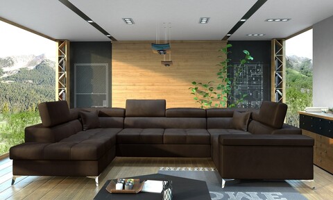 Coltar extensibil stanga 6 locuri ELTAP, Th-37, Thiago, 342x208x88 cm, lemn/poliester, maro inchis