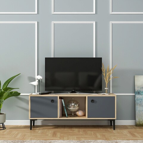 Comoda tv, olivia, parion, 120x48.2x29.6 cm, pal , stejar safir / antracit