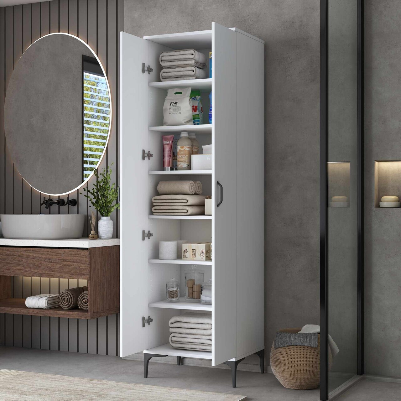 Dulap multifunctional, Hanah Home, JE258, 60x204.2x45 cm, Alb — imaginea 3