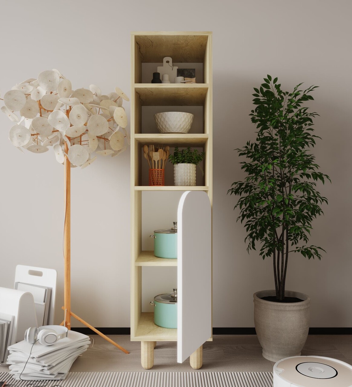 Dulap multifunctional, Hanah Home, Parma 1, 37x155x40 cm, PAL, Stejar Safir / Alb - view 3