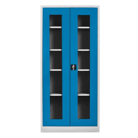 Dulap de depozitare cu incuietoare, Shelvoria, Js1005Ma, 92x198x40 cm, Otel, Gri/Albastru