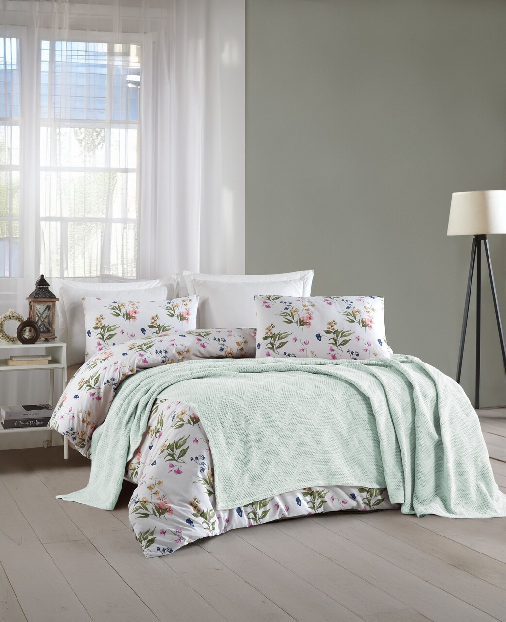 Set cuvertura pique dubla, Zigzag - Mint, Şaheser, Bumbac