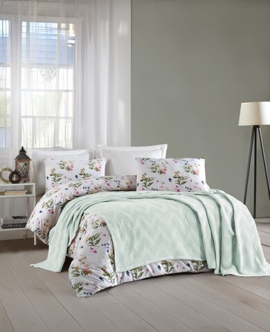 Set cuvertura pique dubla, Zigzag - Mint, Şaheser, Bumbac
