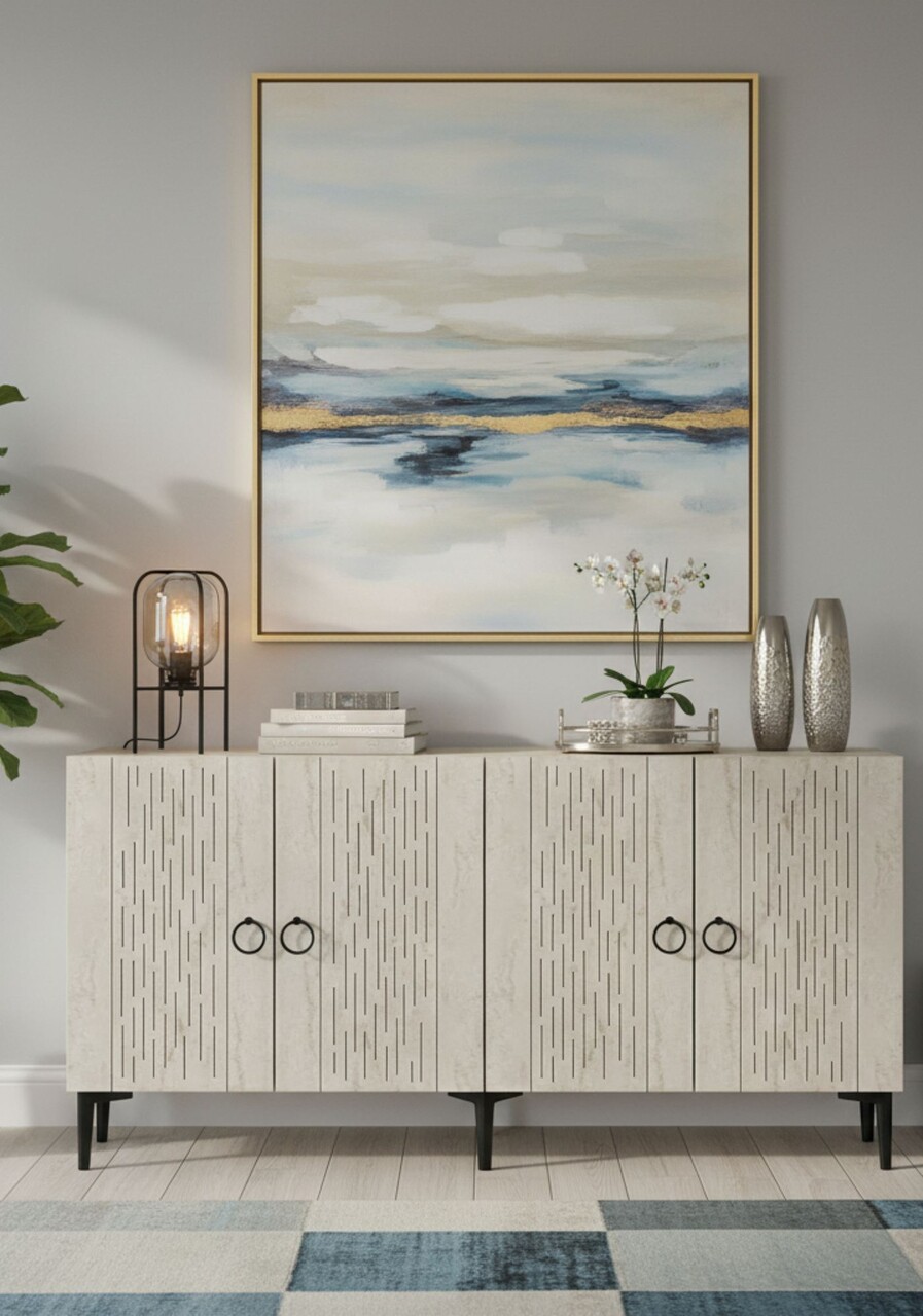 Consola, Hanah Home, Rain 150, 150x75x32 cm, PAL , Alb / Travertin - view 2