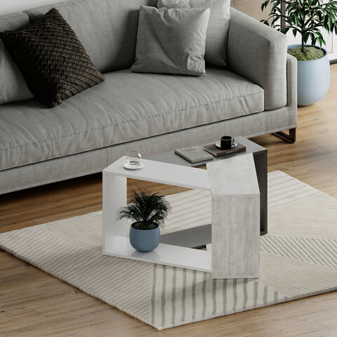 Măsuţă de cafea, Decortie, Trio, 100x52x98cm, Alb / Gri 100x52x98cm imagine noua 2022