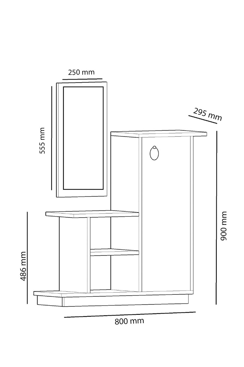 Set Pantofar Cu Polite Si Oglinda Asia, Ametti, 80 X 90 Cm/25 X 55 Cm, Oak/antracit