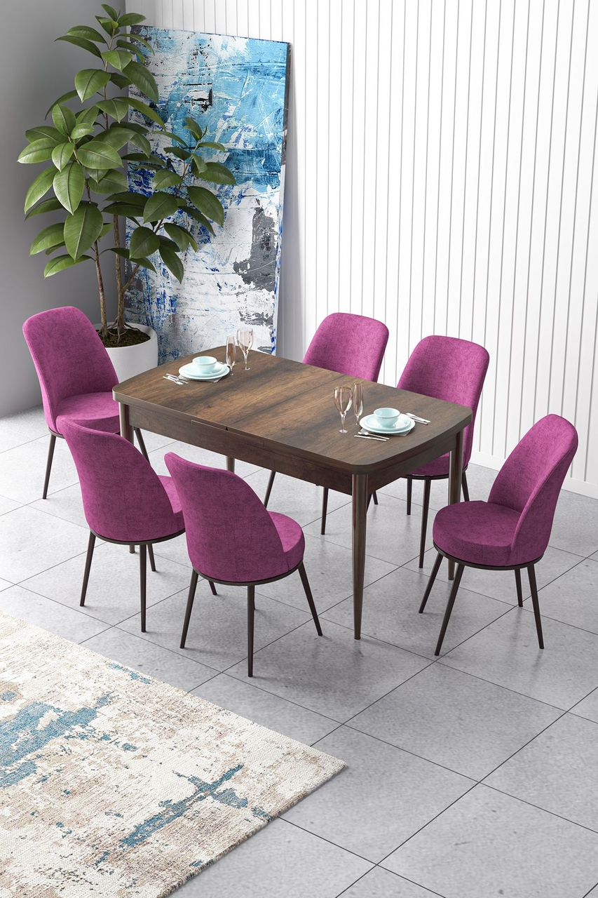 Extendable Dining Table &amp; Chairs Set (7 Pieces), Hanah Home, Zen, Baroc / Mov