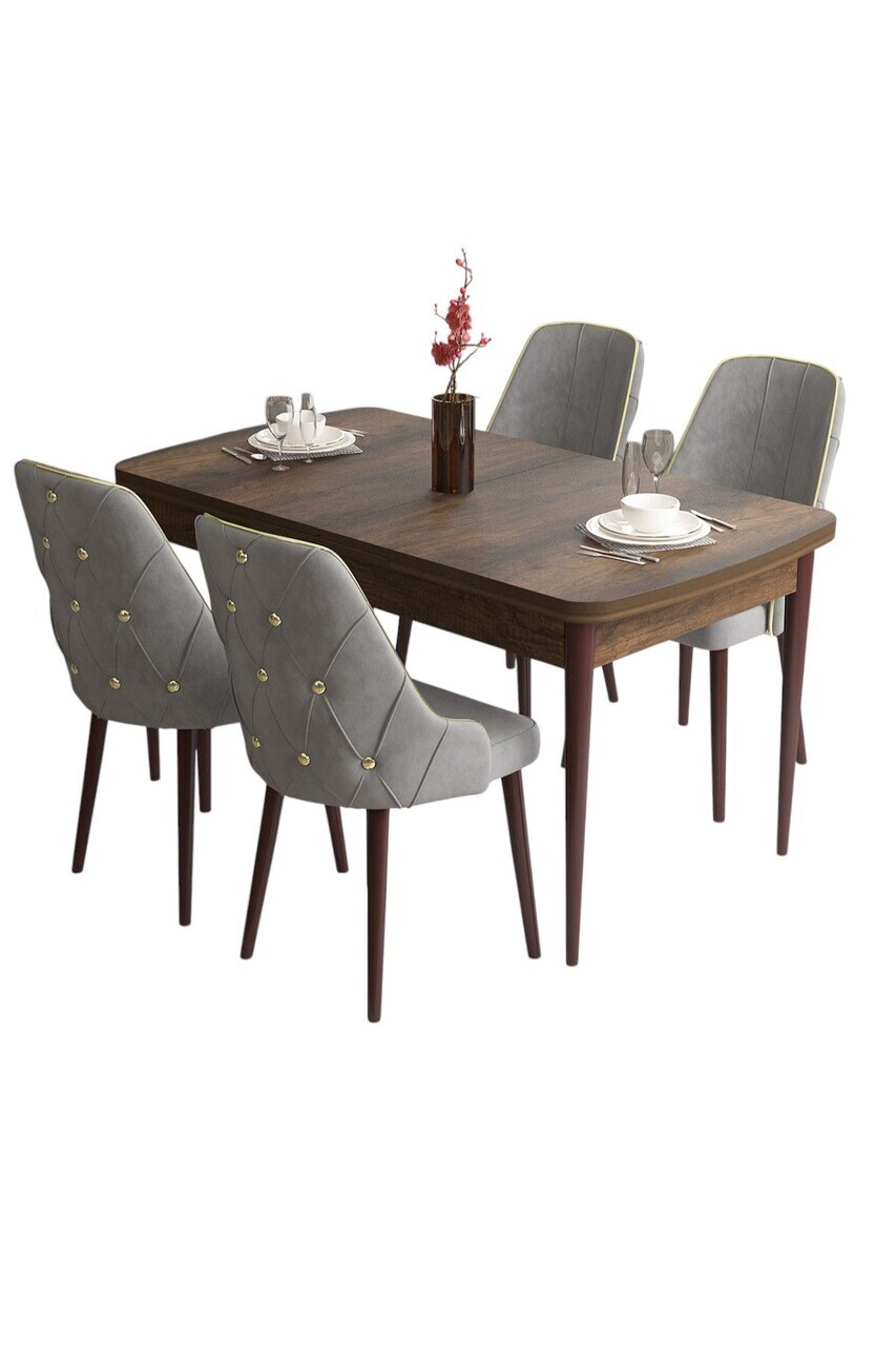 Set masa si scaune (5 piese), Hanah Home, Tia, Model baroc din lemn / Gri — imaginea 2