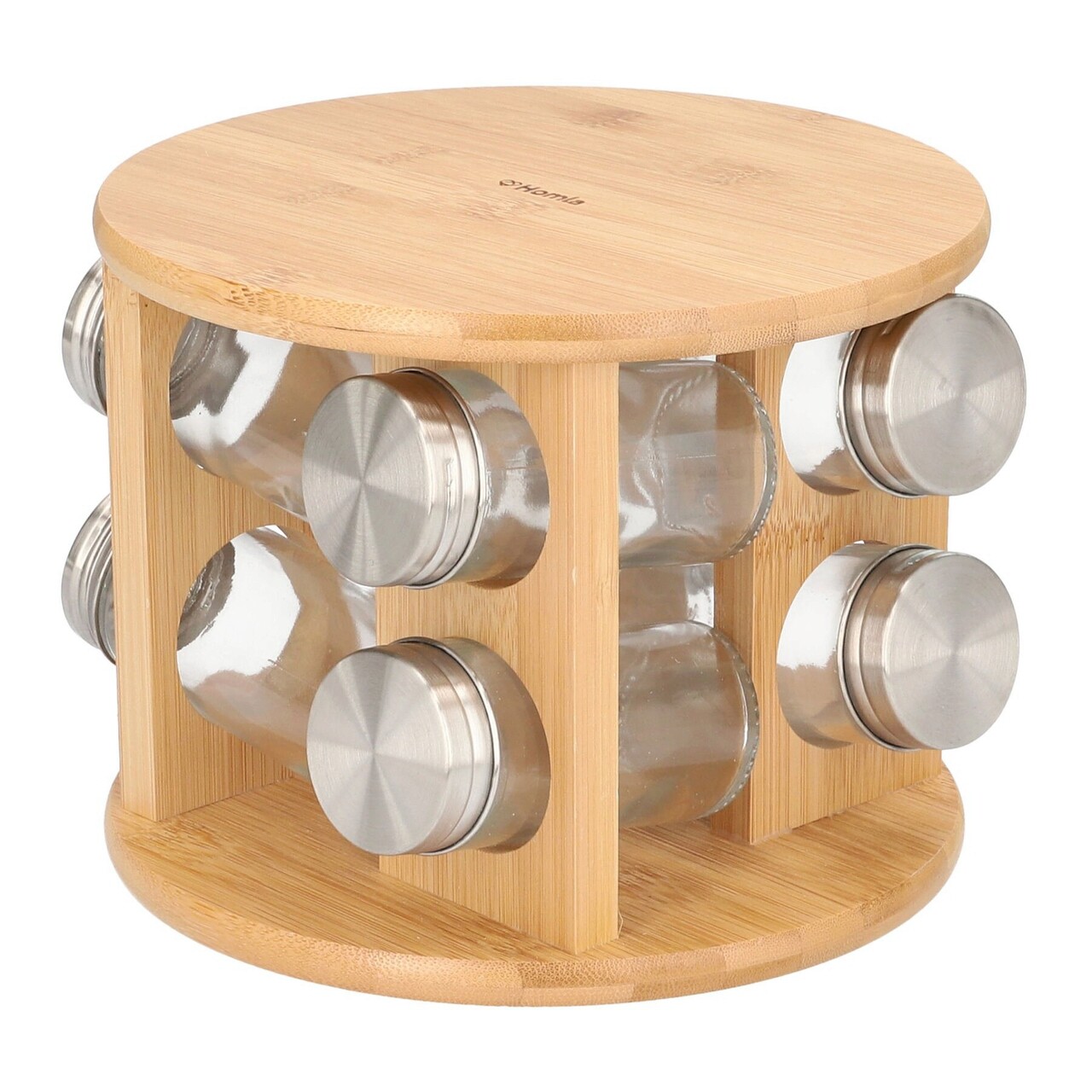 Set 8 recipiente pentru condimente si suport Bambou, Homla, 15x19 cm, bambus/sticla, natur/transparent - 2 | YEO