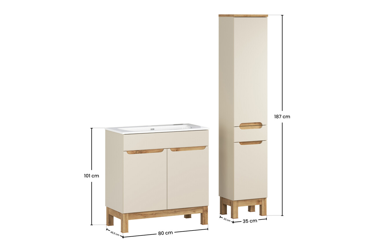 Set mobilier baie Bali Cashmere Sky 80 cm, dulap inalt si masca cu lavoar, Comad, MDF/PAL, casmir - view 2