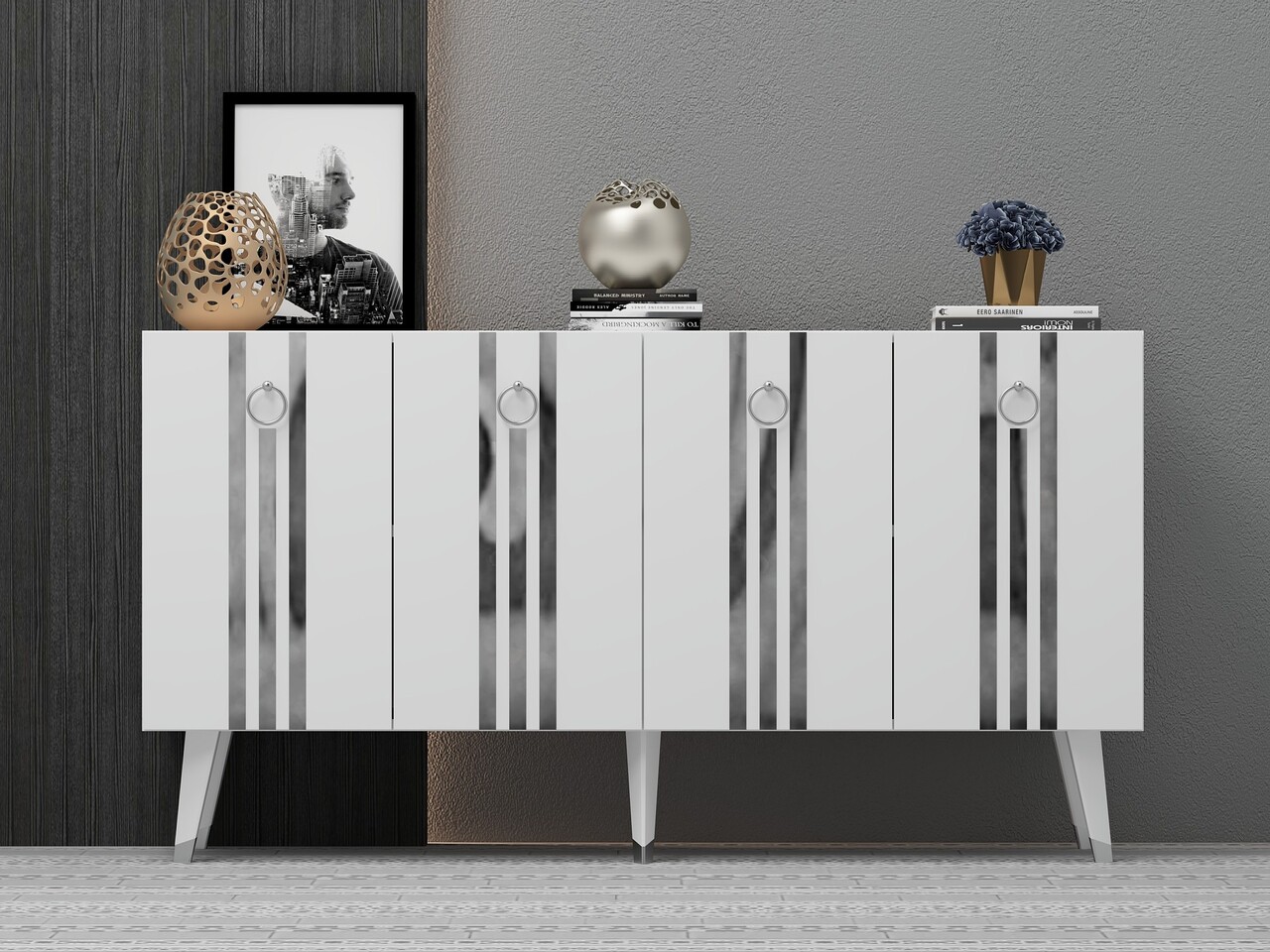 Consola, Olivia, Isil, 150x80x40 cm, PAL , Alb / Argintiu - 1 | YEO