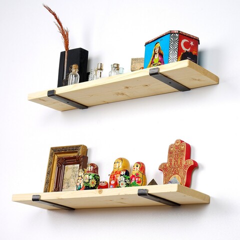 Raft de perete lam008, evila originals, 60x14x16 cm, lemn de molid, natural/negru