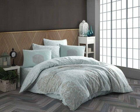 Lenjerie de pat pentru o persoana, 3 piese, 160x220 cm, 100% bumbac ranforce, hobby, helen, albastru aqua