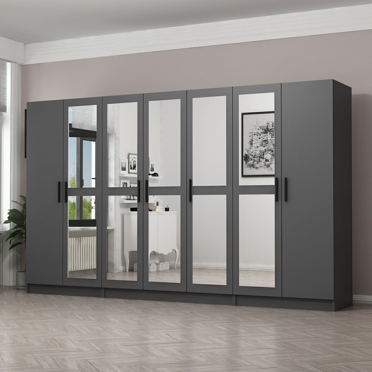 Dulap pentru haine, Minerva, Kale, 315x210x52 cm, PAL, Antracit - 1 | YEO