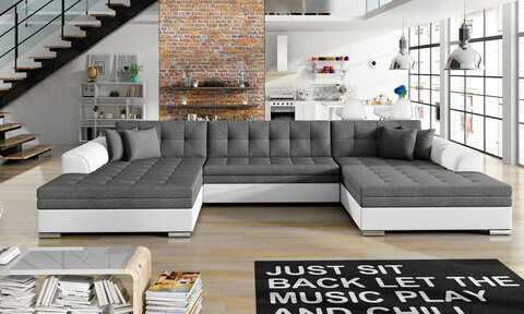 Coltar extensibil 5 locuri, ELTAP, Vento, 359x165x87 cm, lemn/poliester, gri inchis/alb