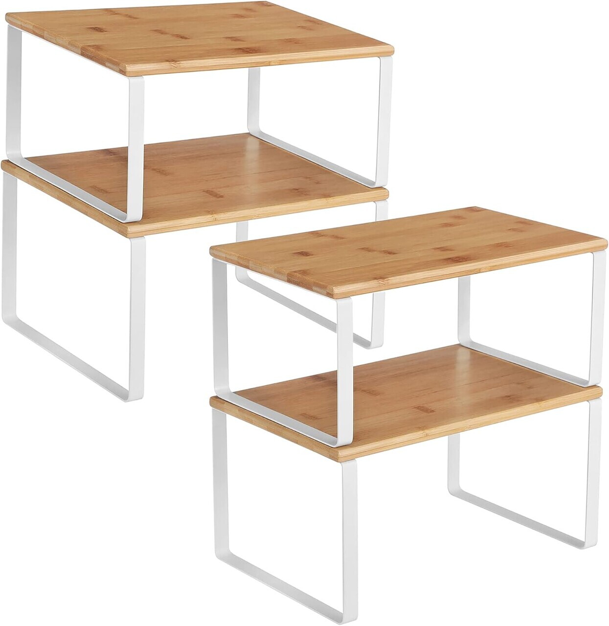 Set 4 organizatoare bucatarie, Songmics, 29.7x19.5x15.5 cm, metal/bambus, alb/natural - imagine 3