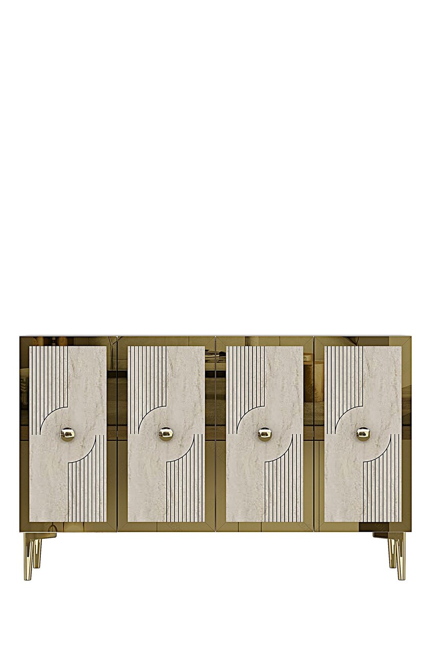 Consola, Hanah Home, Pega 120, 120x79x32 cm, White / Travertine / Gold - view 5