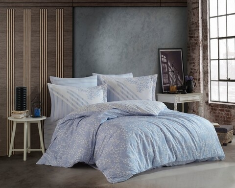 Lenjerie de pat pentru o persoana, 3 piese, 160x220 cm, 100% bumbac poplin, hobby, romance, albastru