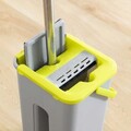 Set mop plat si galeata cu 2 compartimente Klirimop, InnovaGoods, cap rotativ 360º, 140 cm, 6 L, gri/galben