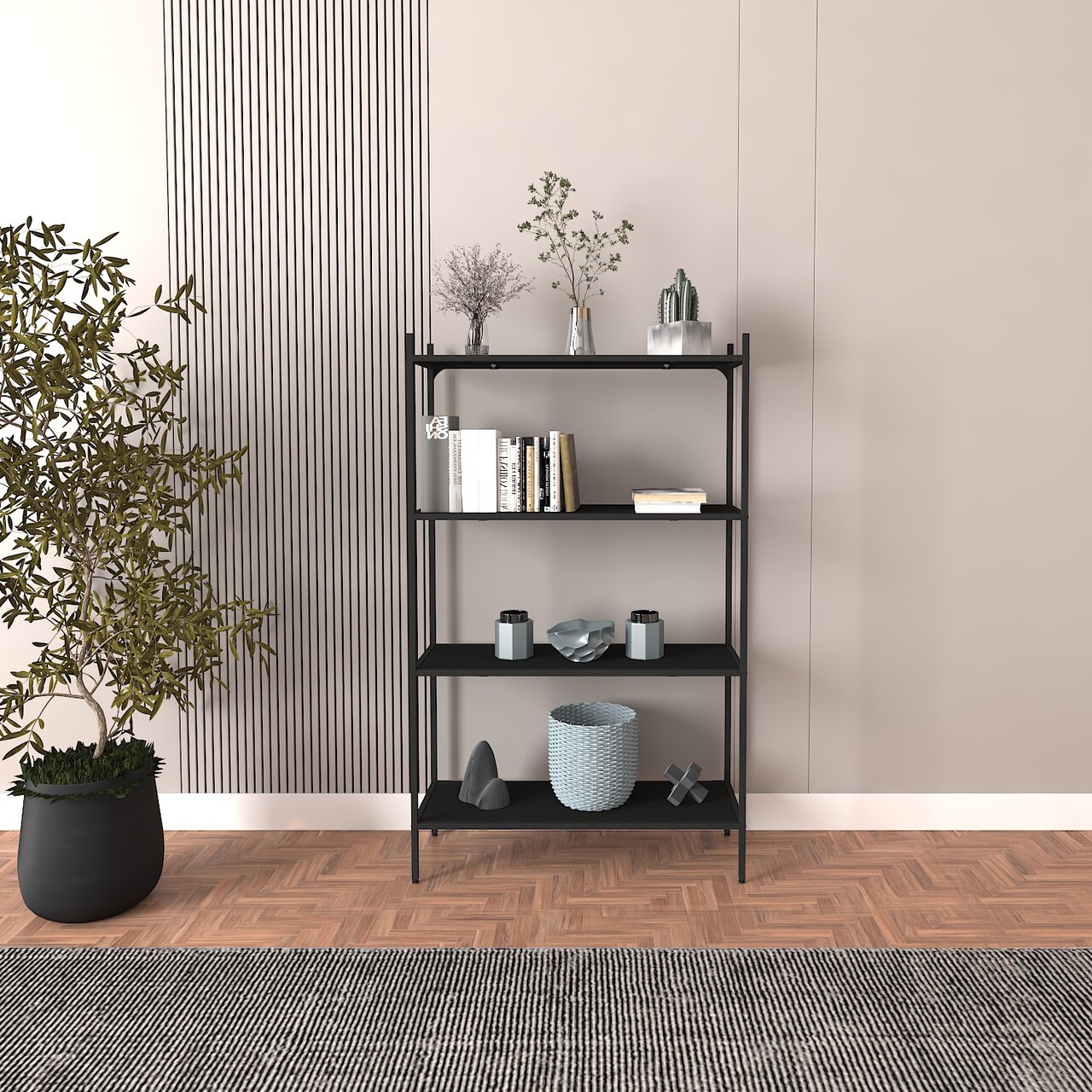 Corp biblioteca, Caliente, Marta, 80x126x30 cm, PAL, Negru - 1 | YEO
