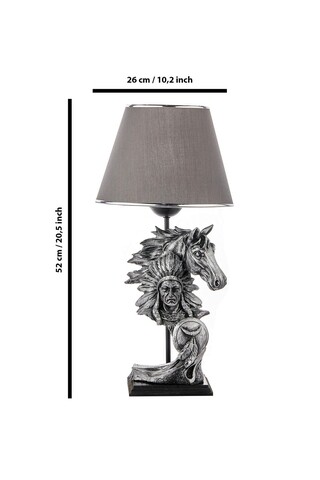 Lampa de masa, FullHouse, 390FLH1918, Baza din lemn, Argintiu / Antracit