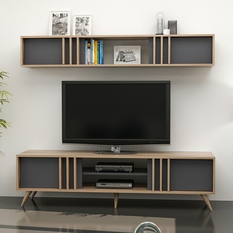 Mobilier living Bren, Maison in Design, 2 corpuri, 180 x 35 x 48 cm, natural/antracit