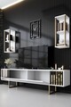 Comoda TV, Bexley, Gold Line, 180x30x48 cm, PAL, Alb/Negru