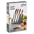 Set cutite si suport magnetic 6 piese, 5five, 23.2 x 18 x 32 cm, inox/lemn