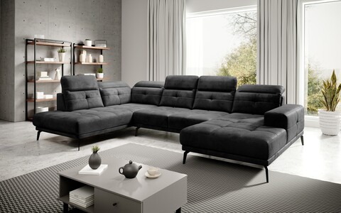 Coltar stanga 6 locuri ELTAP, LT-06NU, Bretan, 350x205x107 cm, lemn/poliester, gri inchis