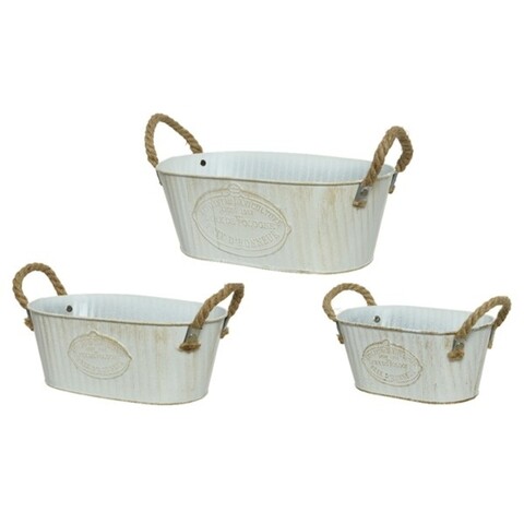 Set 3 galeti shabby oval, decoris, zinc, alb