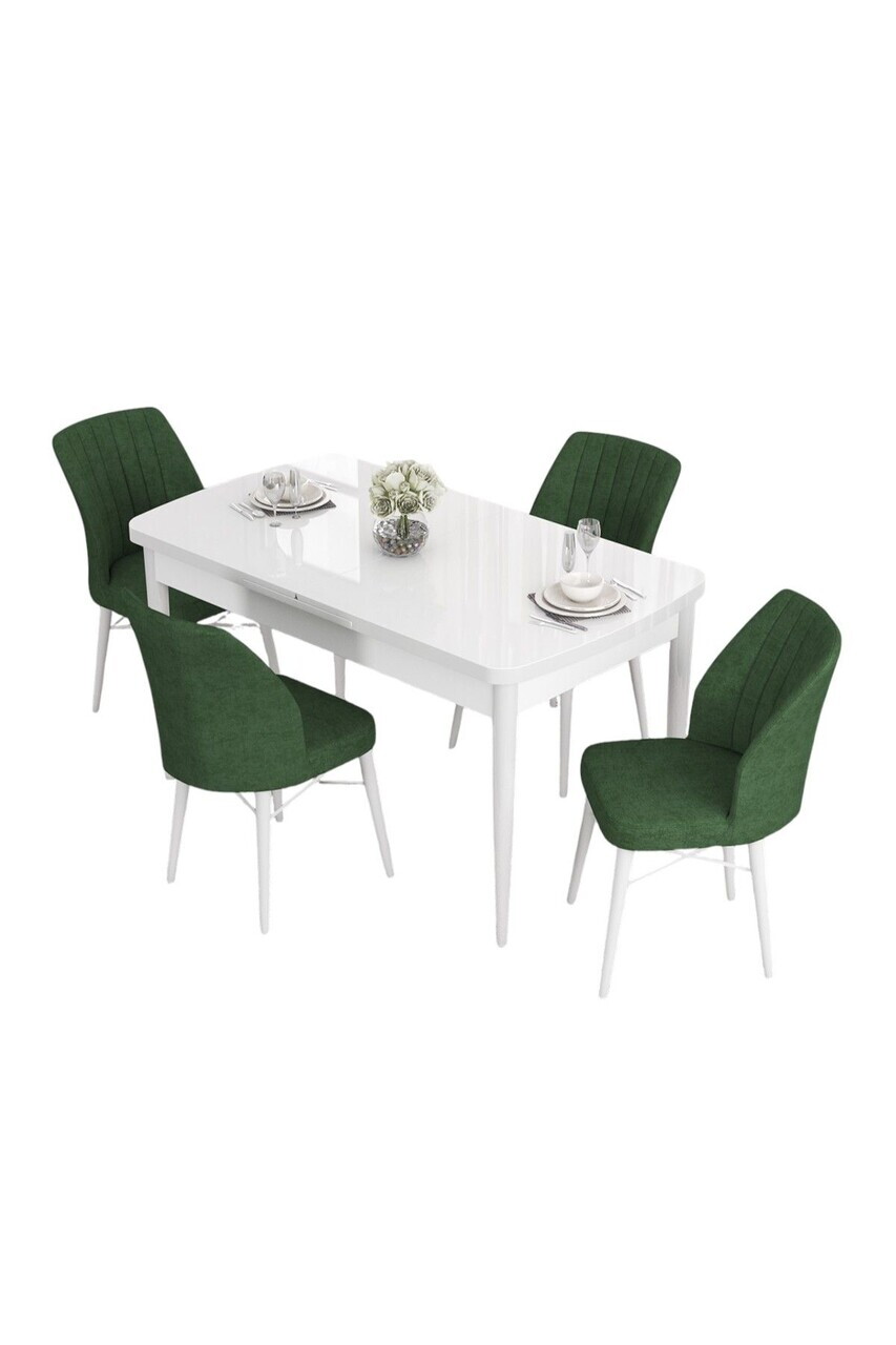 Set masa extensibila si scaune (5 piese), Hanah Home, Eva, Alb / Verde kaki — imaginea 2