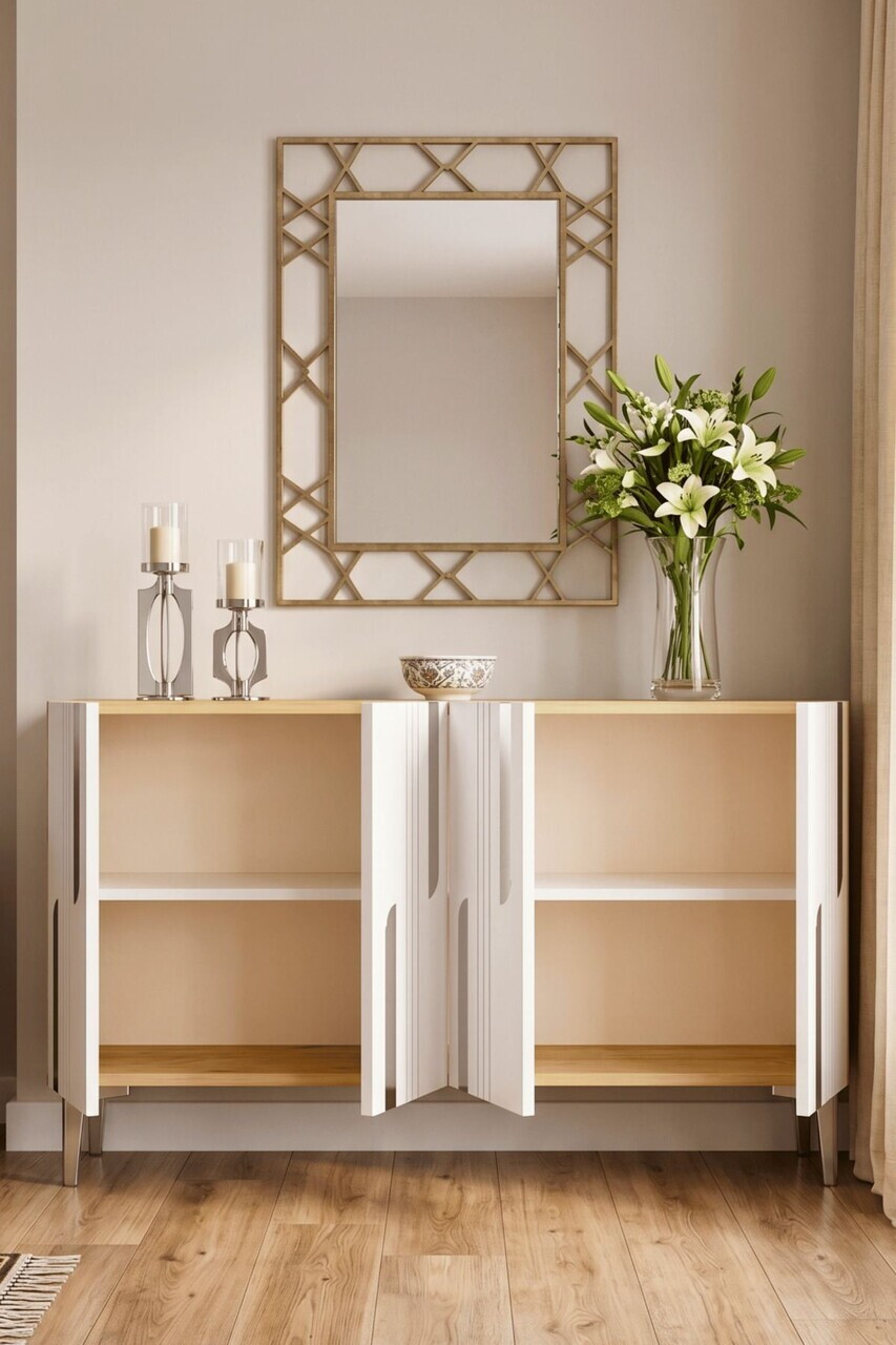 Consola, Hanah Home, Nota 120, 120x75x32 cm, Stejar Safir / Alb / Argintiu — imaginea 2