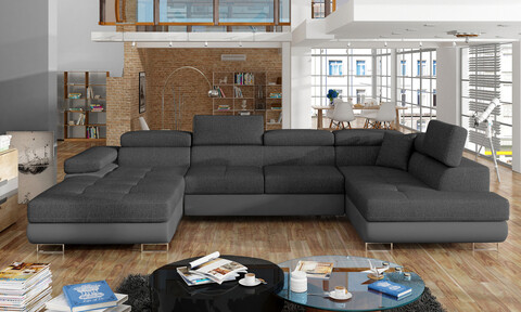 Coltar extensibil dreapta 6 locuri ELTAP, Rod-40, Rodrigo, 345x202x90 cm, lemn/poliester, gri inchis