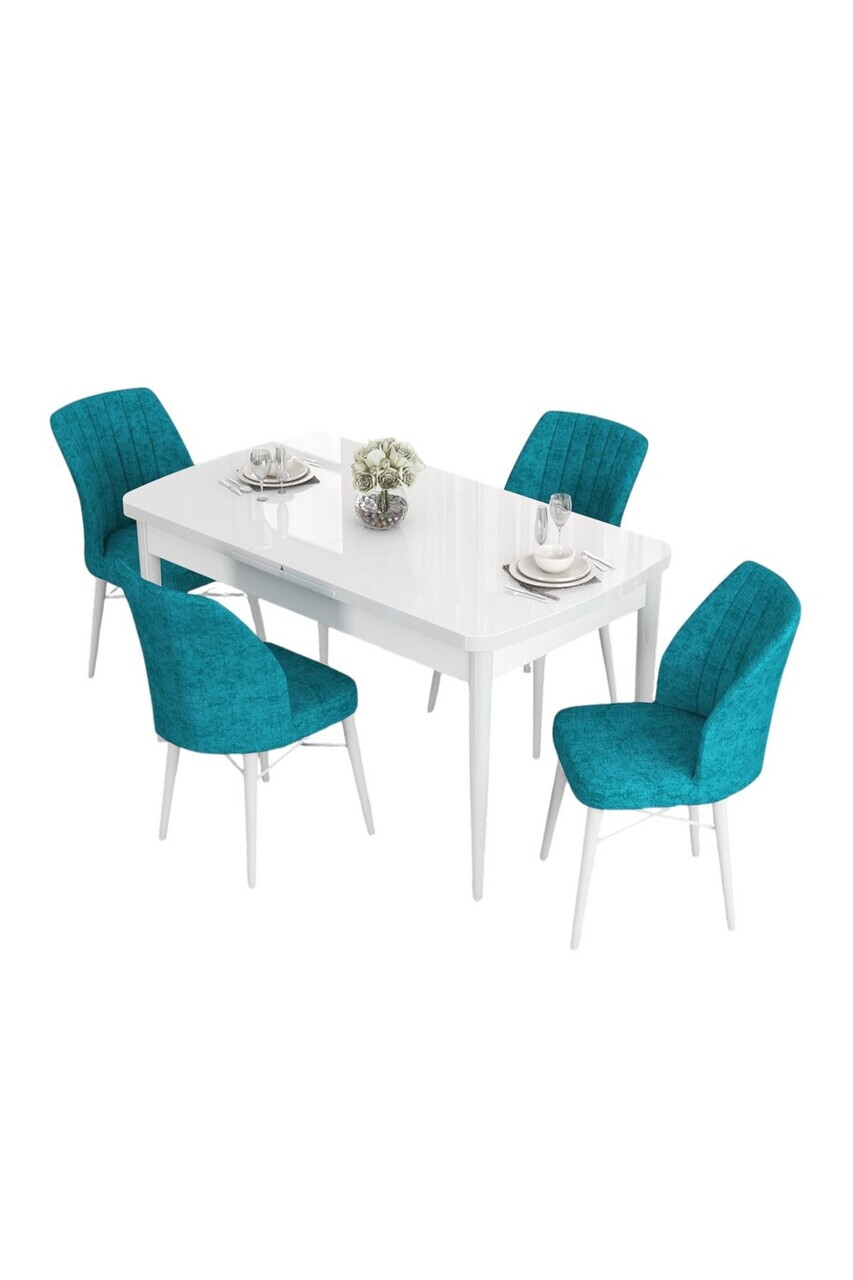 Set masa extensibila si scaune (5 piese), Hanah Home, Eva, Alb / Turcoaz — imaginea 2