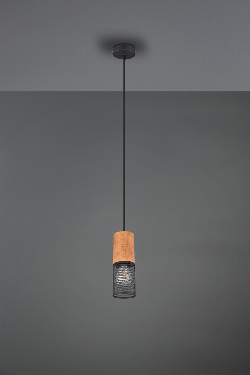 Lustra Tosh, TRIO, 10x150 cm, 40W, 1x E27, metal, negru mat/natur