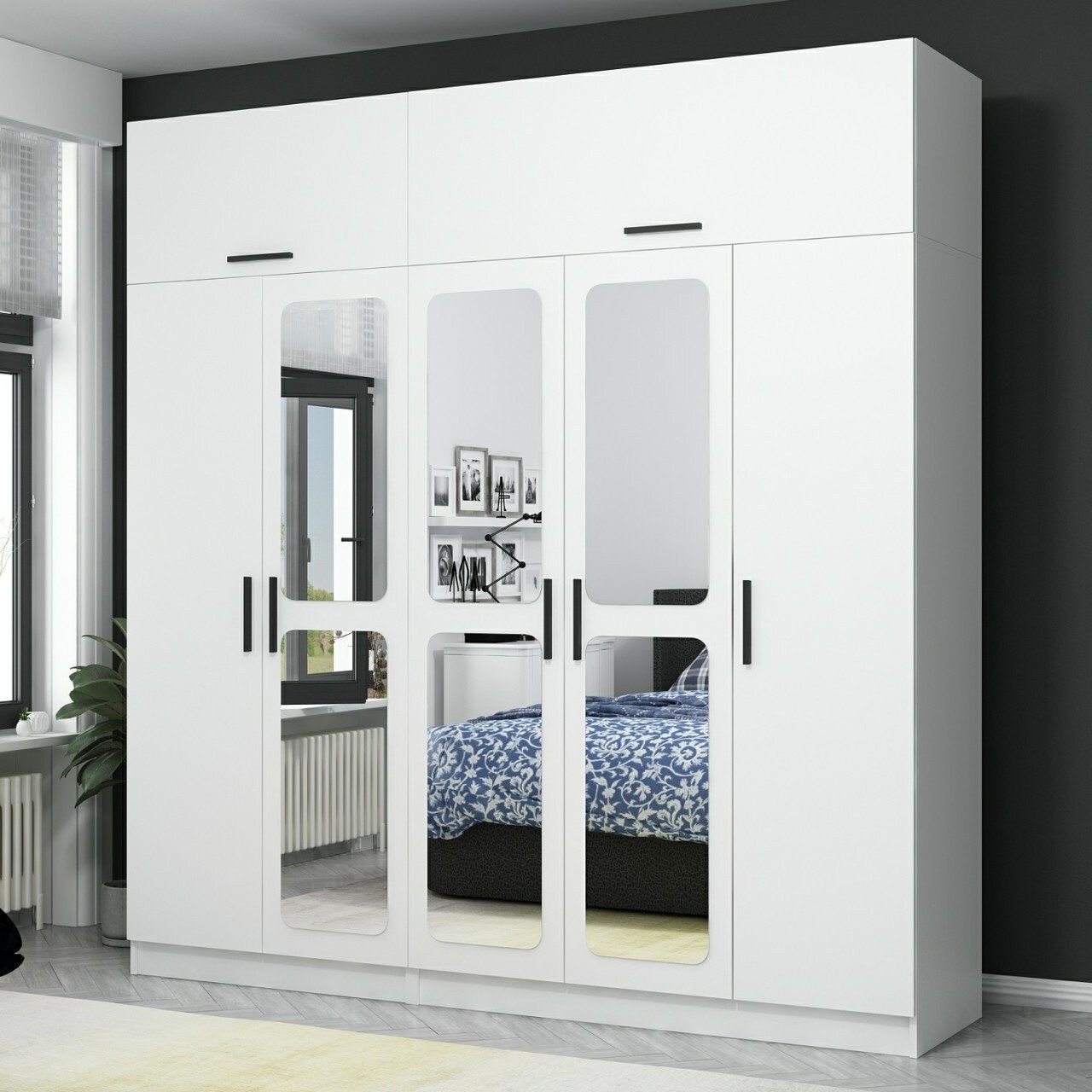 Dulap pentru haine, Minerva, Kale, 225x255x52 cm, PAL, Alb - 2 | YEO
