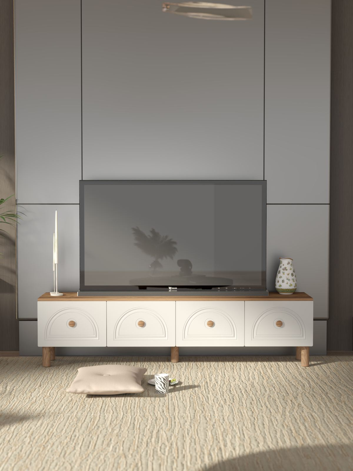 Comoda TV, Hanah Home, Mavora, 180x47x35 cm, PAL, Pin Atlantic / Alb