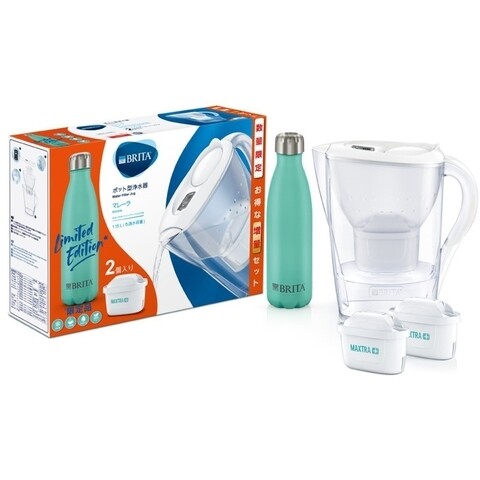 Set cana filtranta brita marella 2.4 l maxtra+ cu 2 filtre si sticla termos, alb