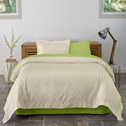 Lenjerie de pat dubla King Size Lime & Vanilla, 4 piese, 220 x 250 cm, 100% bumbac, verde lime/bej