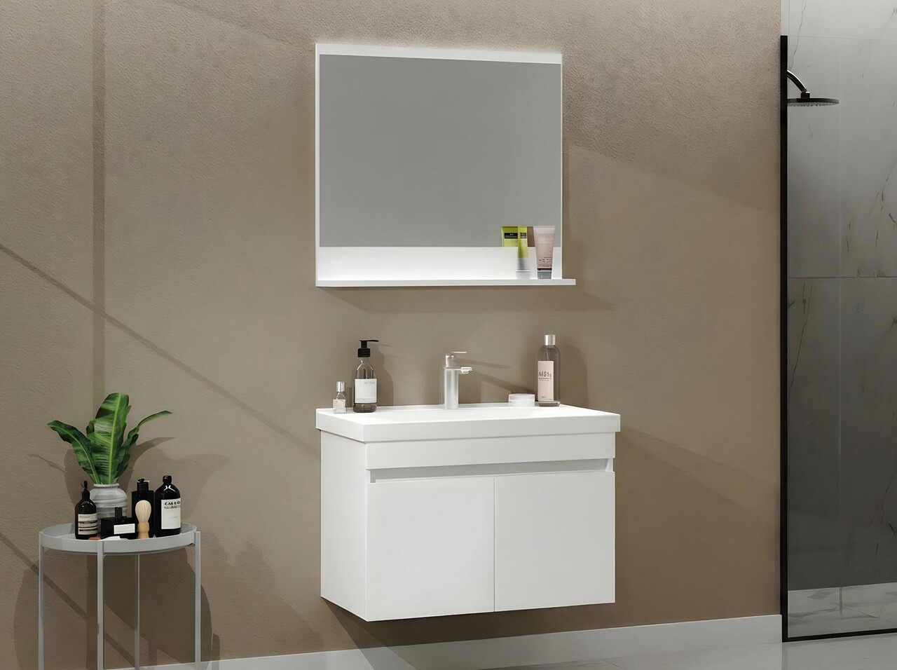 Set mobilier de baie (2 piese), Hanah Home, Pace 80, Alb mat - view 2