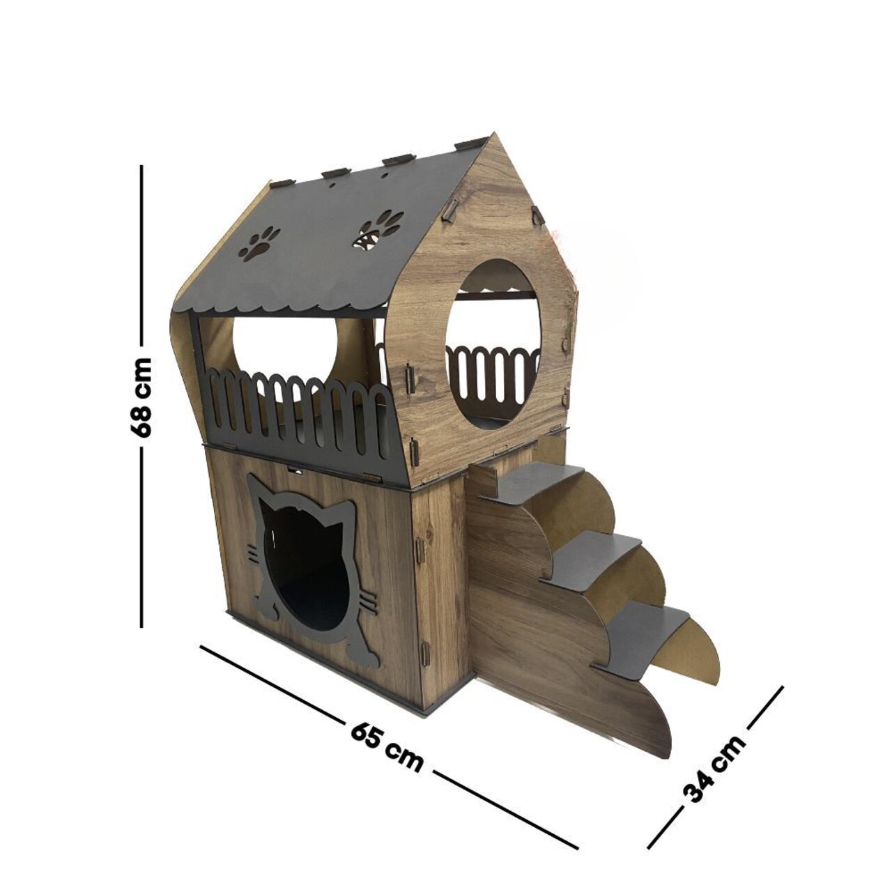 Casă pentru pisici, Paws &amp; Whiskers, Adora, MDF, Antracit / Nuc deschis - imagine 5