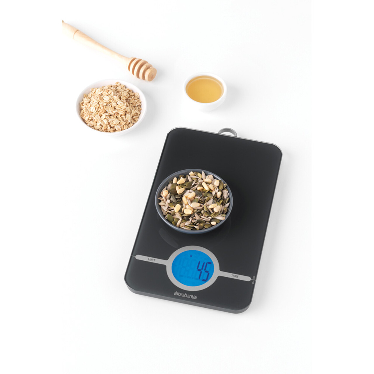 Cantar de bucatarie, Brabantia, Tasty+, display LCD, 26.5x15.2x2 cm, sticla/inox, gri inchis - 1 | YEO