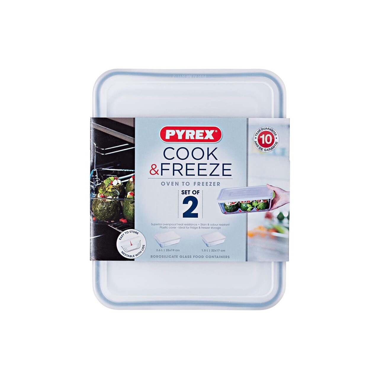 Set 2 caserole dreptunghiulare, din sticla termorezistenta, cu capac, 1,5L/2,6L, "Cook&amp;Freeze" - Pyrex - imagine 5