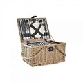 Cos de picnic pentru 4 persoane, DKD Home Decor, 41 x 33 x 23 cm  , rachita/inox/poliester, natural/albastru