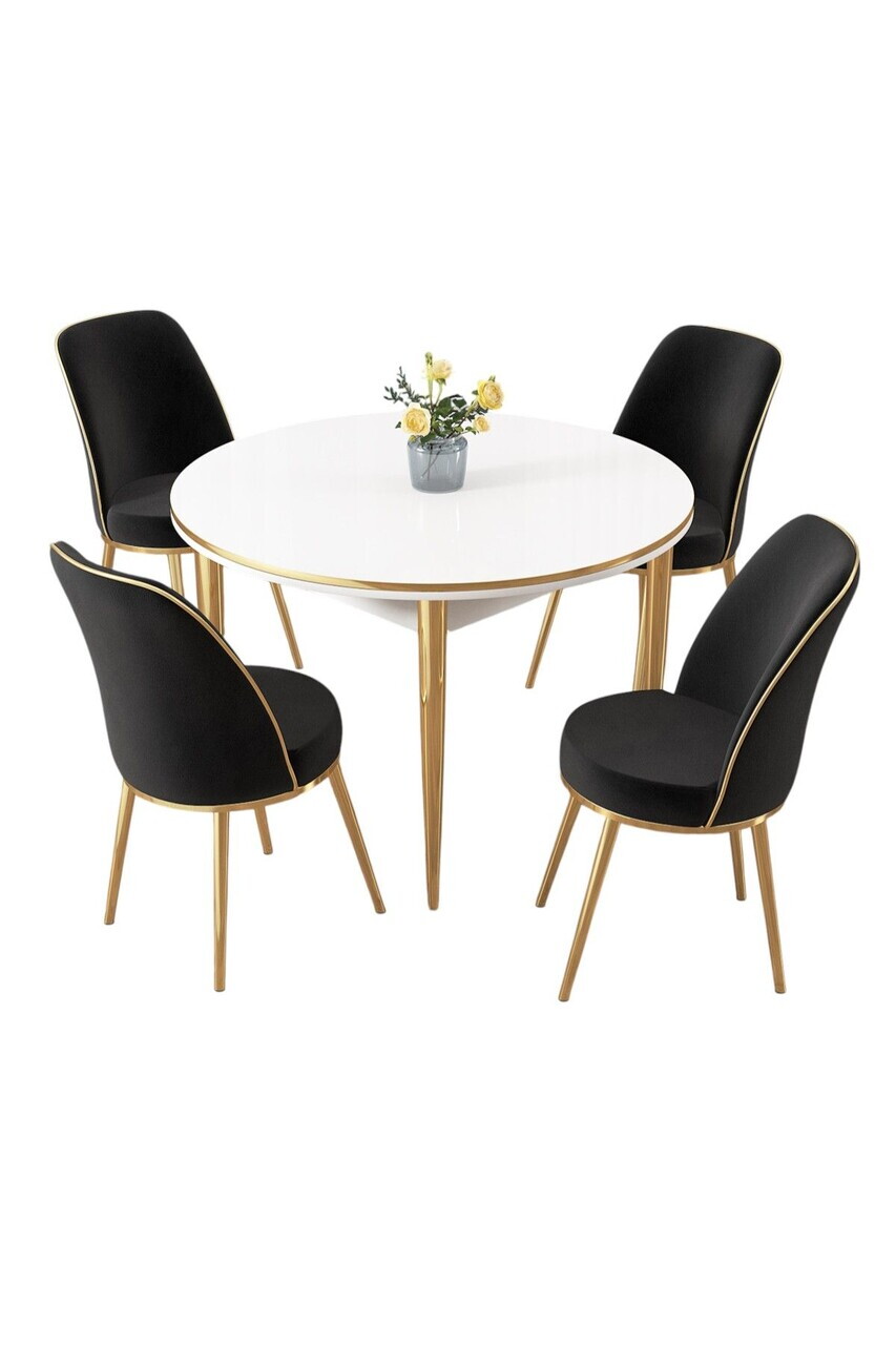 Set masa si scaune (5 piese), Hanah Home, Osle, Alb / Auriu / Negru — imaginea 2