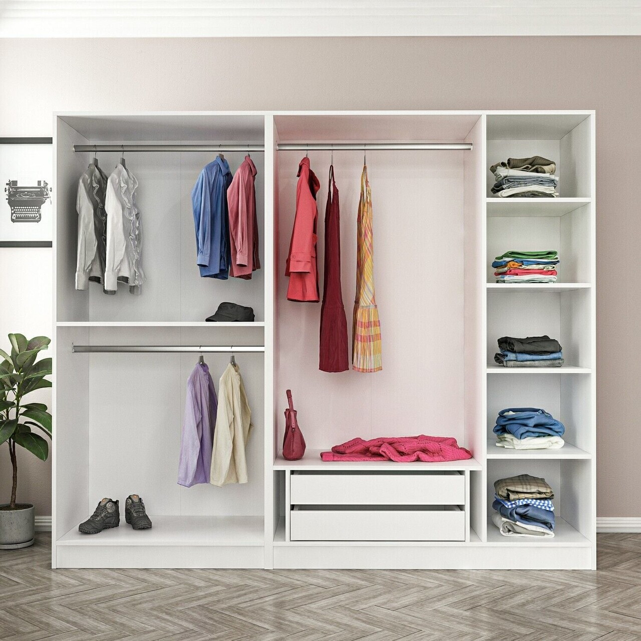 Dulap pentru haine, Hanah Home, Nisa, 225x210x52 cm, Alb — imaginea 7