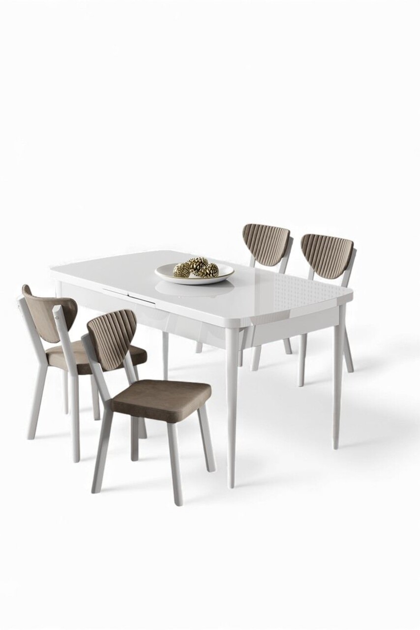 Set masa extensibila si scaune, Hanah Home, Exve, Alb / Cappuccino - view 2