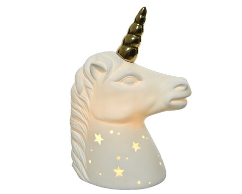 Lampa de masa Unicorn, Decoris, 18x11.6x25 cm, portelan, alb/auriu