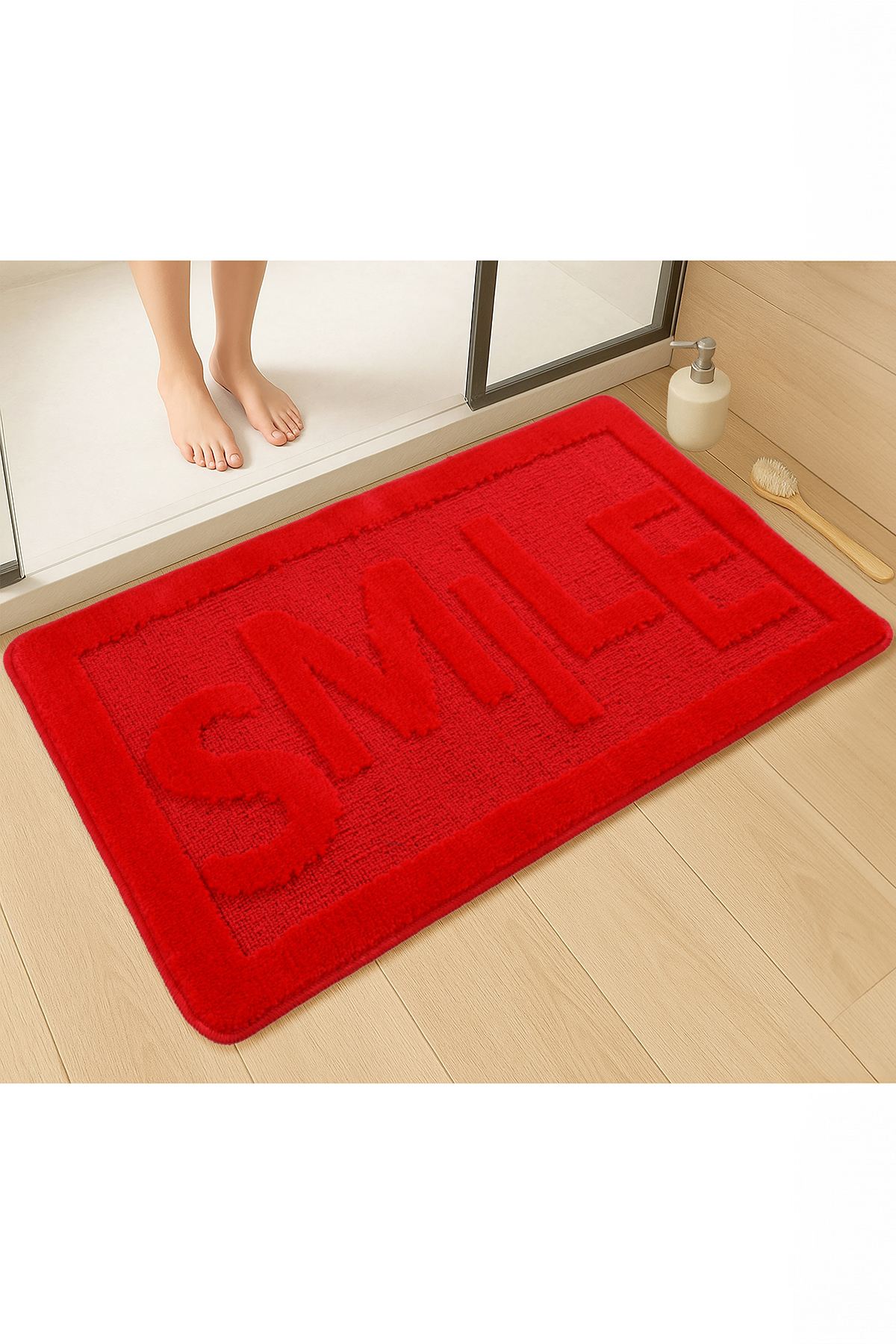 Covoras de baie, L'essentiel Maison, Smile, 60x100 cm, Rosu